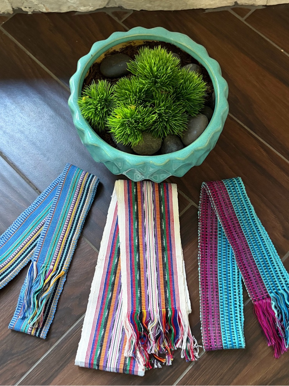 Trio of Vintage Guatemalan Handwoven Multicolor Scarves Belts Sashes